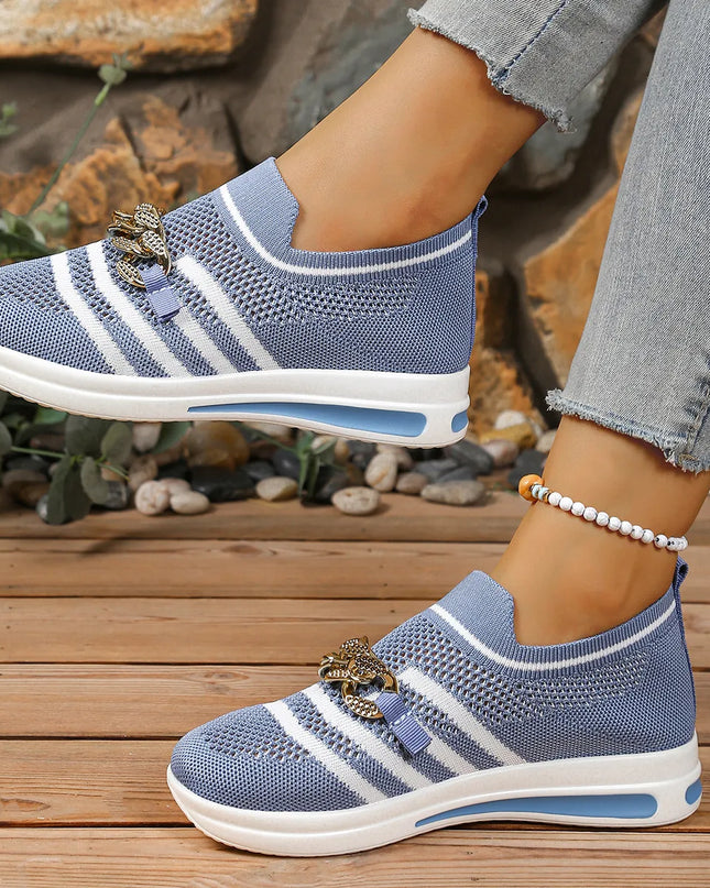 Breathable Mesh Round Toe Slip-Ons Blue