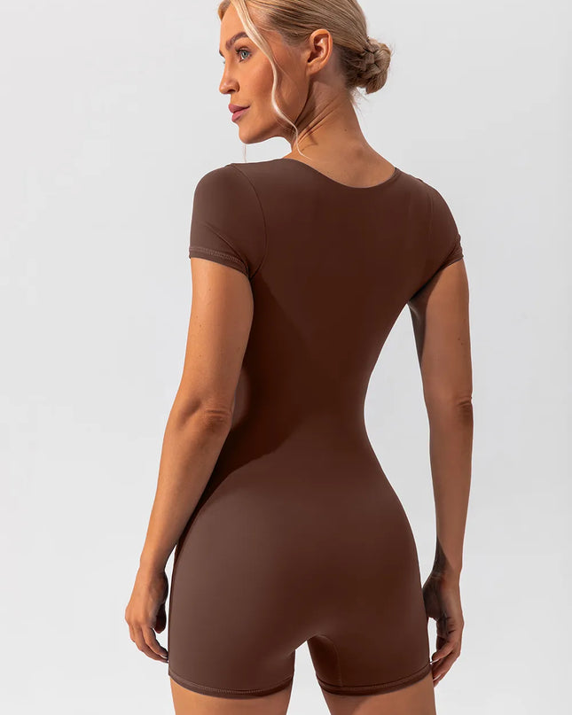 Square Neck Cap Sleeve Active Romper 