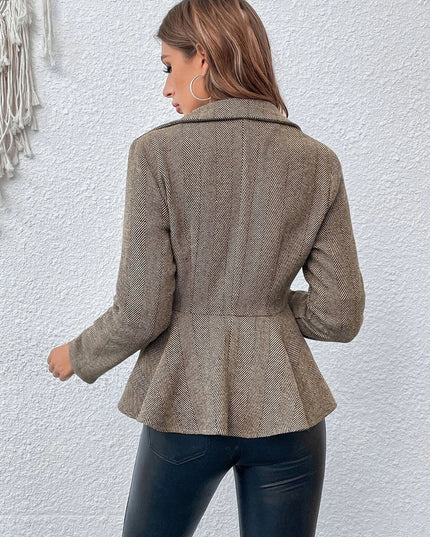 Ruffle Hem Collared Blazer