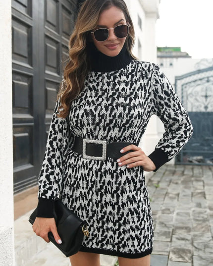 Heathered Turtleneck Mini Sweater Dress