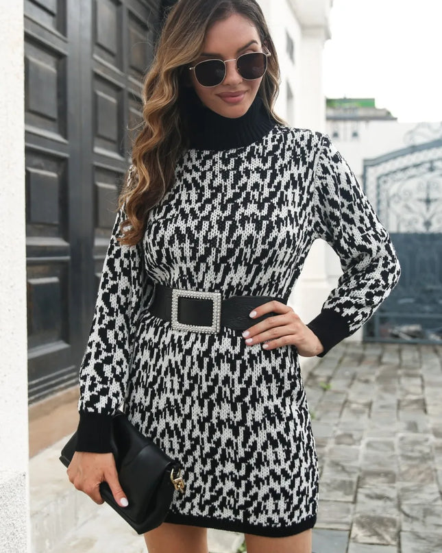 Heathered Turtleneck Mini Sweater Dress