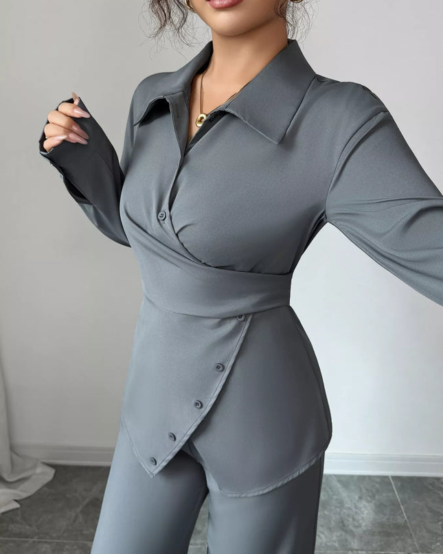 Back Tie Wrap Blazer and Wide Leg Pants Set