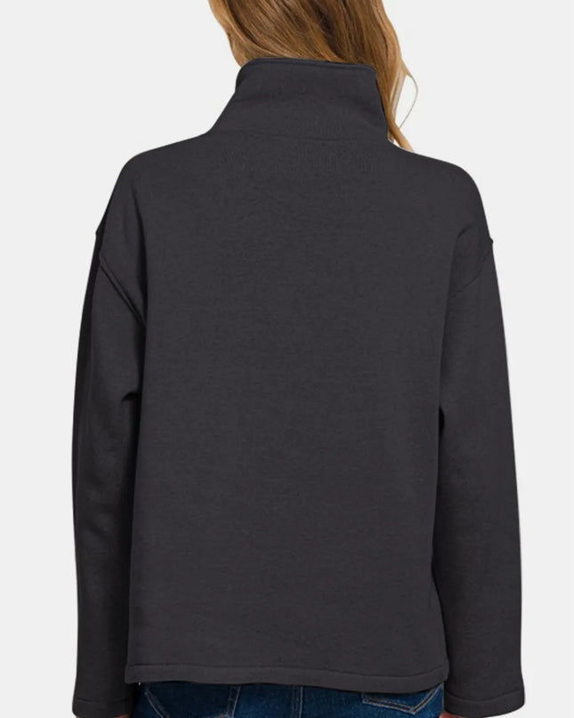 Zenana Turtleneck Half Snap Fleece Sweatshirt