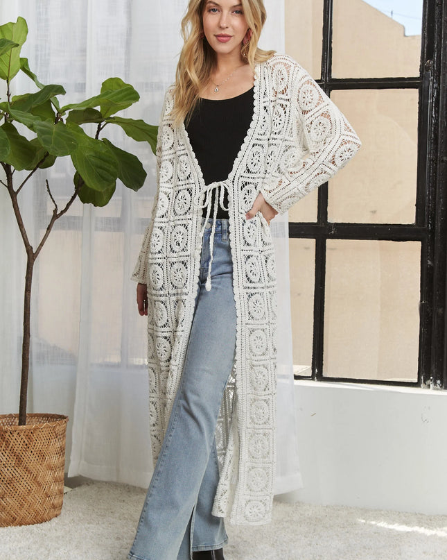 ADORA Long Sleeves Crochet Elastic Cardigan