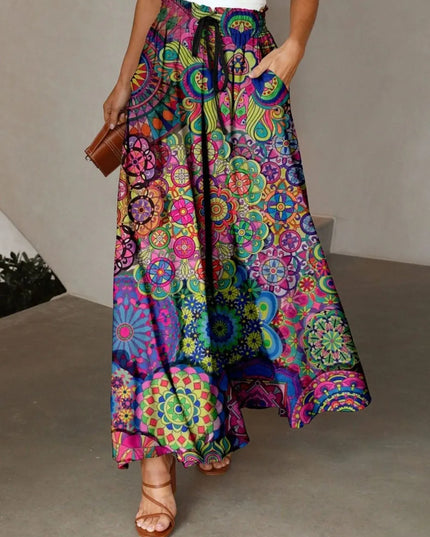 Printed Maxi Skirt with Pockets 