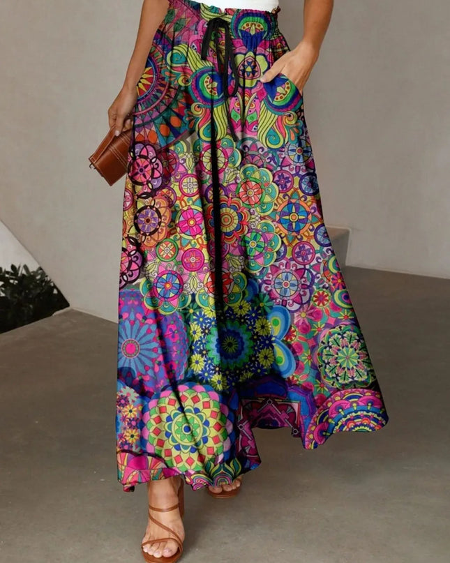 Printed Maxi Skirt with Pockets 
