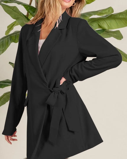 BiBi Wrap Tie Detailed Long Blazer BLACK