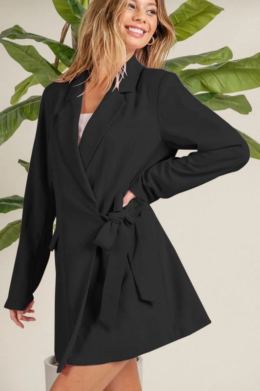 BiBi Wrap Tie Detailed Long Blazer BLACK