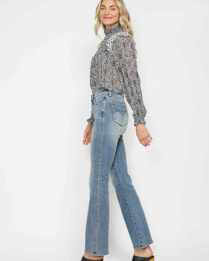 Judy Blue Full Size Tummy Control Back Embroidered Pocketed Bootcut Jeans Plus Size