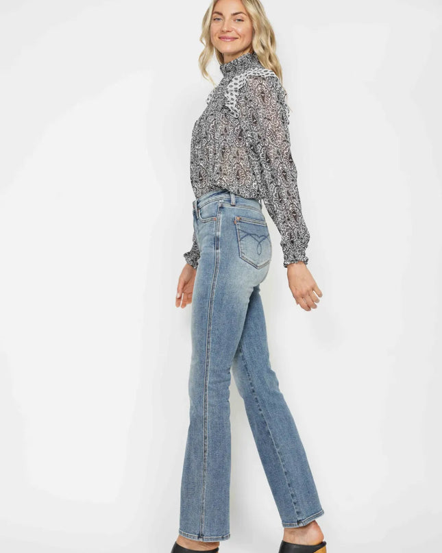 Judy Blue Full Size Tummy Control Back Embroidered Pocketed Bootcut Jeans Plus Size