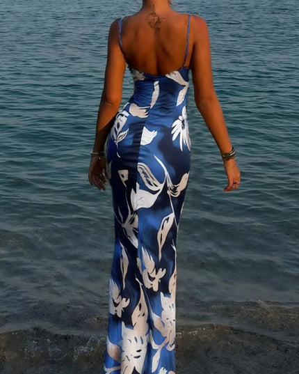 Printed Sweetheart Neck Maxi Dress