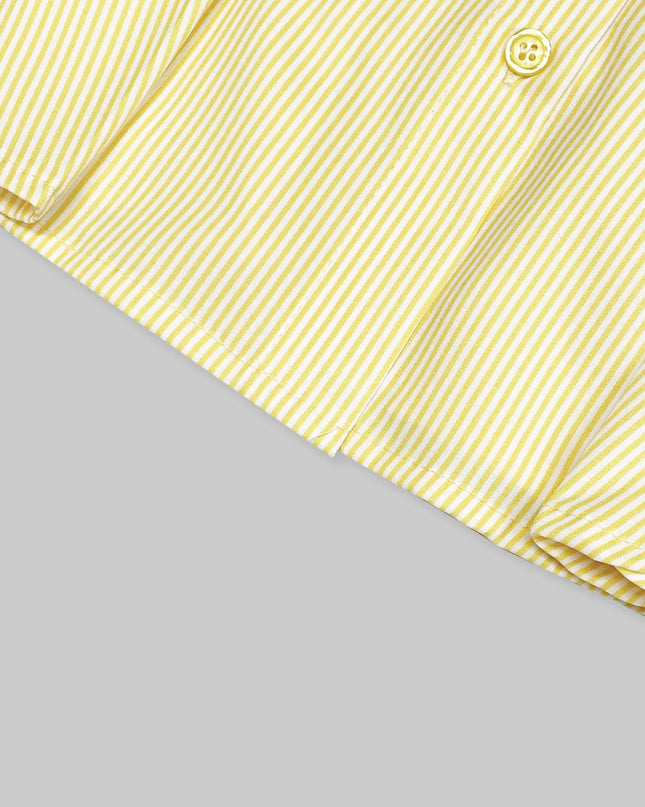 Striped Puff Sleeve Button-Up Shirt