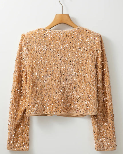 Sequin Open Front Long Sleeve Jacket
