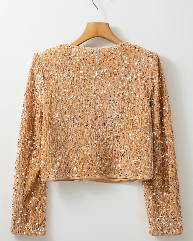 Sequin Open Front Long Sleeve Jacket