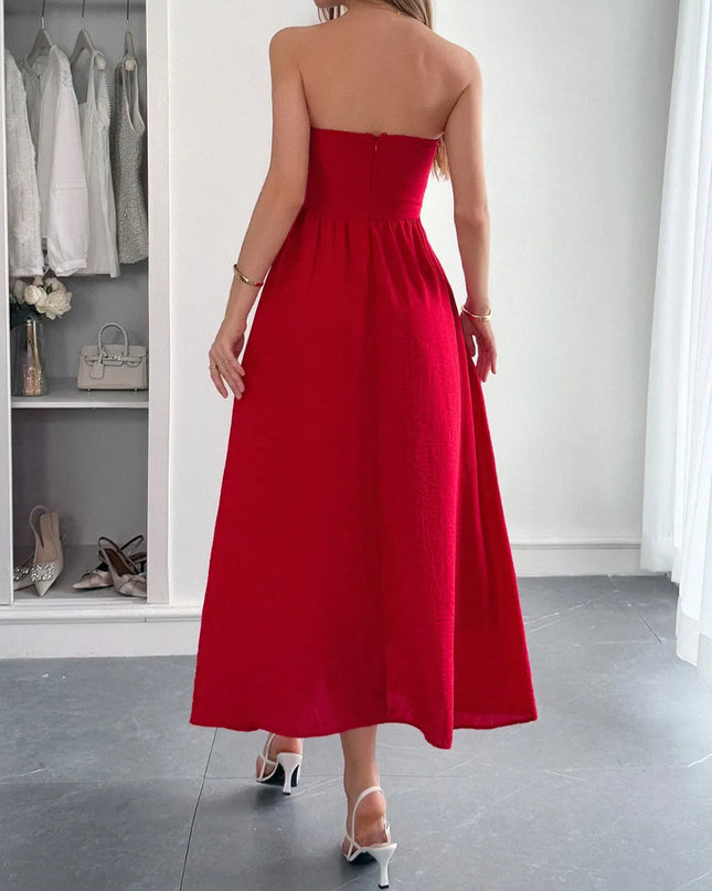Strapless A-Line Midi Dress with Pockets 