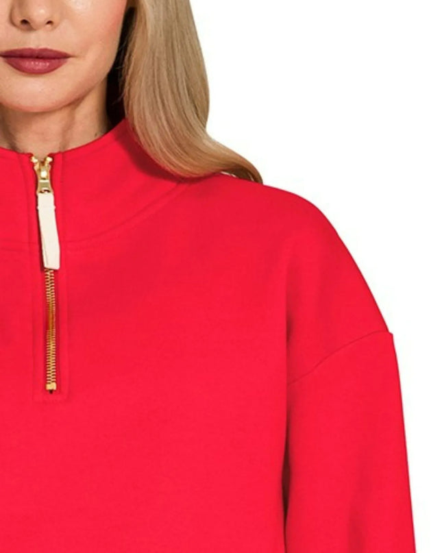 Zenana Fleece Half Zip Sweatshirt