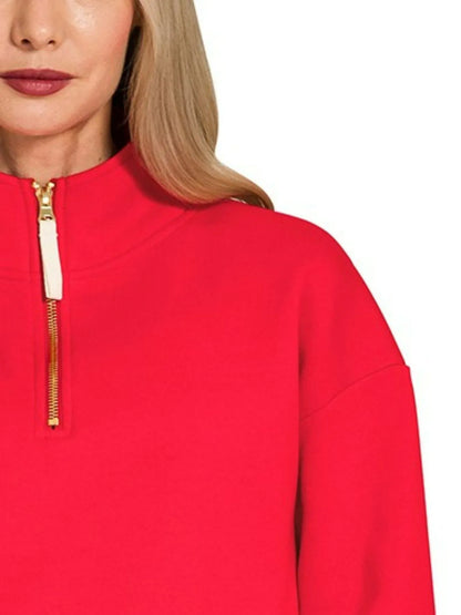 Zenana Fleece Half Zip Sweatshirt
