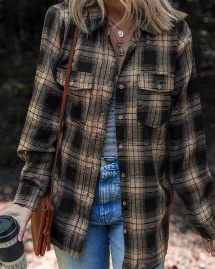 Plaid Double Flap Pocket Brushed Shacket