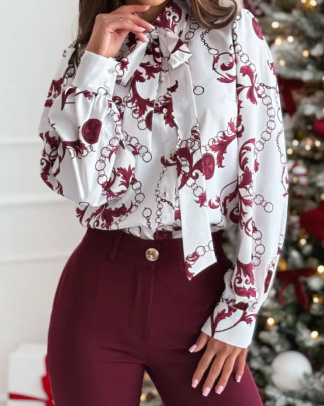 Tie Front Printed Long Sleeve Shirt