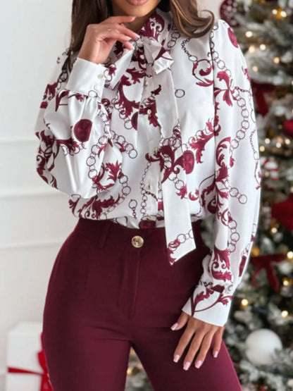 Tie Front Printed Long Sleeve Shirt