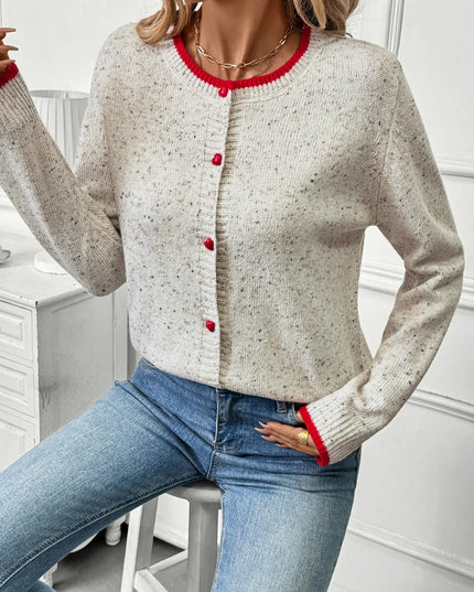 Contrast Trim Button Up Long Sleeve Cardigan