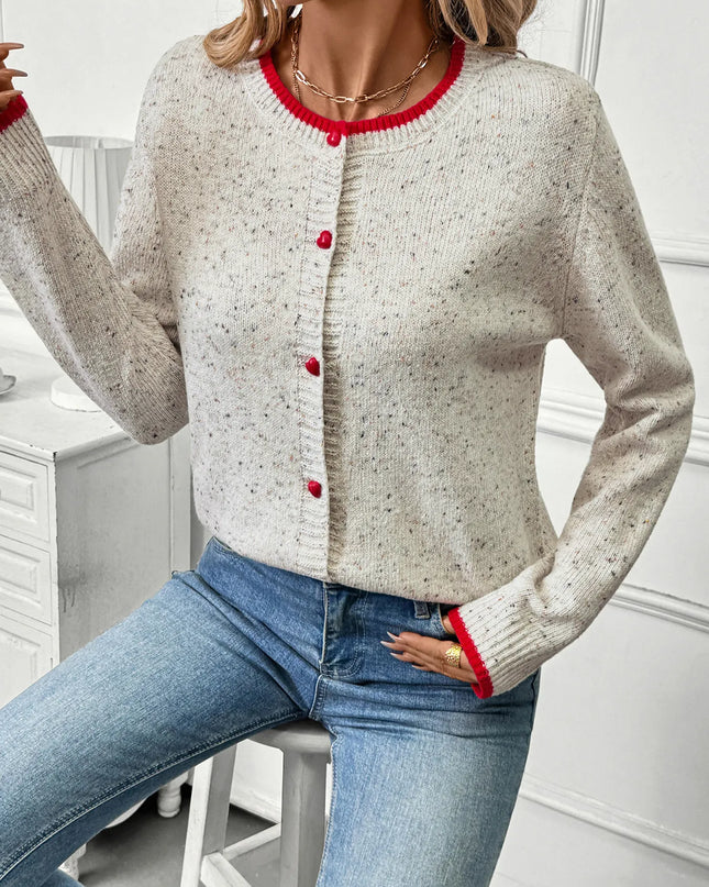 Contrast Trim Button Up Long Sleeve Cardigan