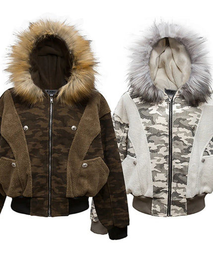 Men's Camouflage Faux Fur Hood Jacket