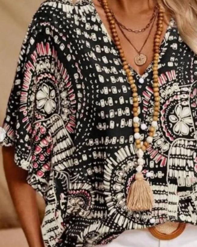 Printed V-Neck Half Sleeve Top 