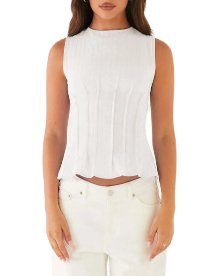 Back Lace Up Sleeveless Top with Cinched Waist Design