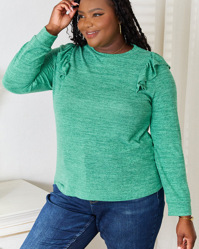Double Take Ruffle Shoulder Long Sleeve T-Shirt