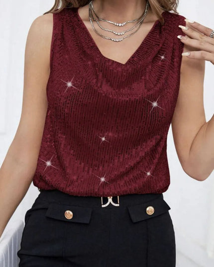 Sequin Cowl Neck Tank
