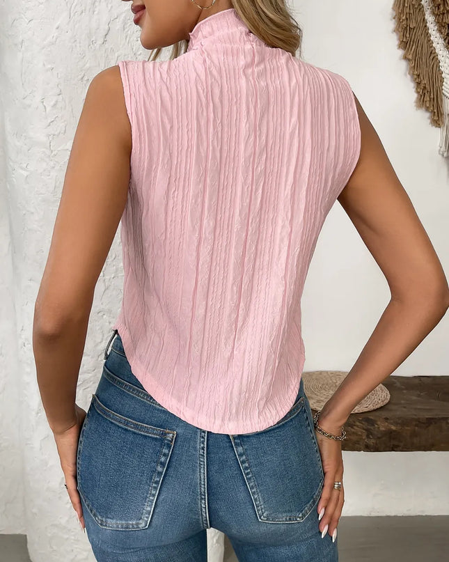Texture Turtleneck Sleeveless Top