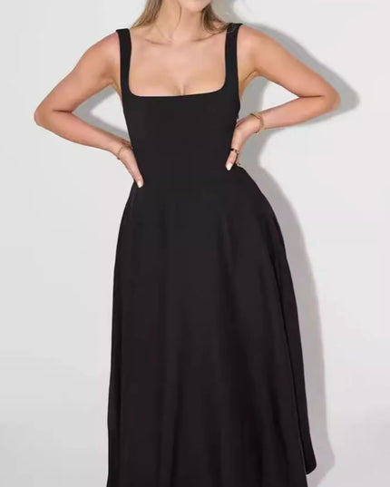 Square Neck Sleeveless Midi Dress Black