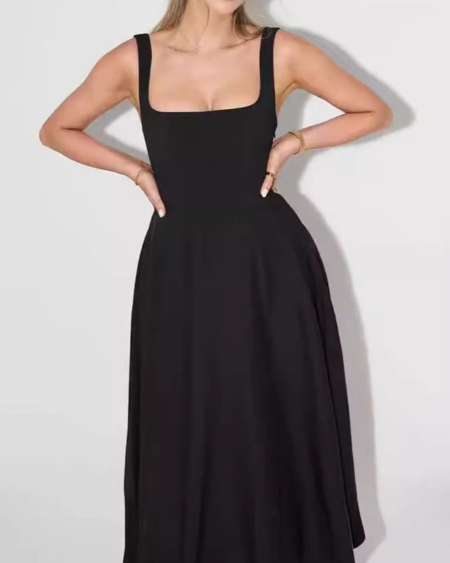 Square Neck Sleeveless Midi Dress Black