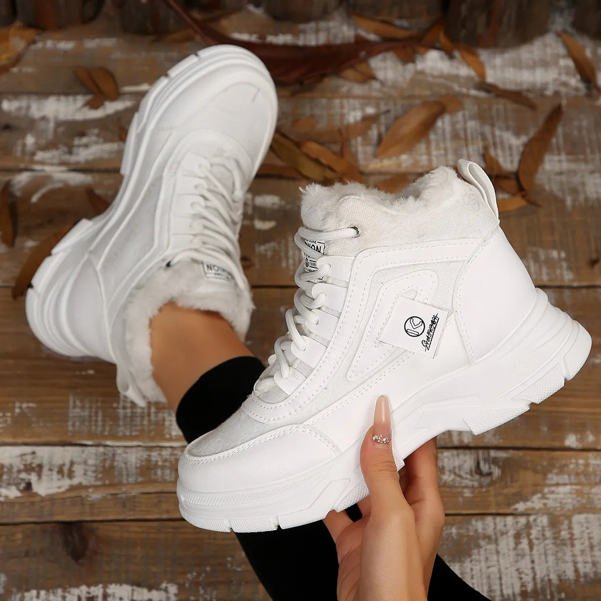 High-Top Platform Chunky Sneaker Boots with Lace-Up