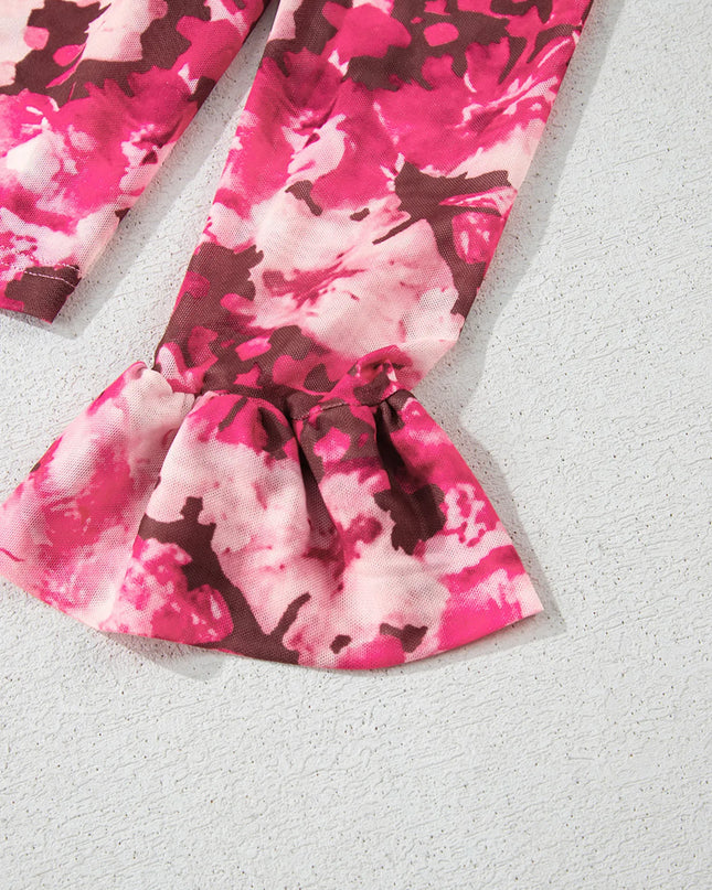 Floral Mesh Flounce Sleeve Mock Neck Blouse