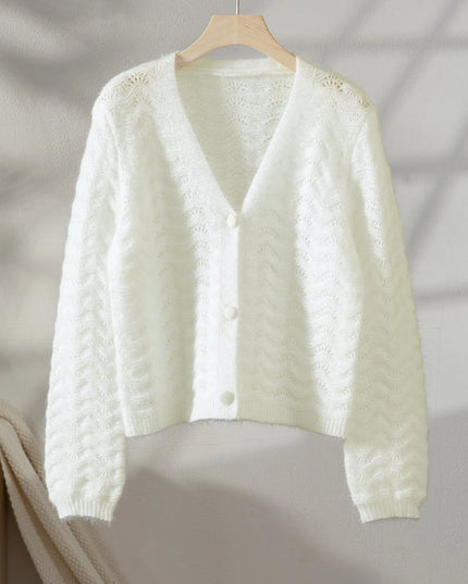 Openwork V-Neck Button Down Cardigan