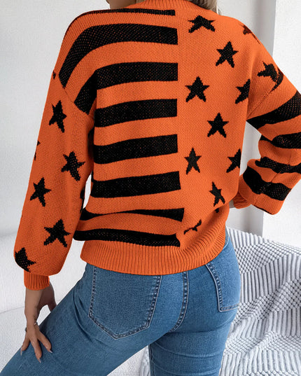 Stars and Stripes Pattern Casual Round Neck Sweater