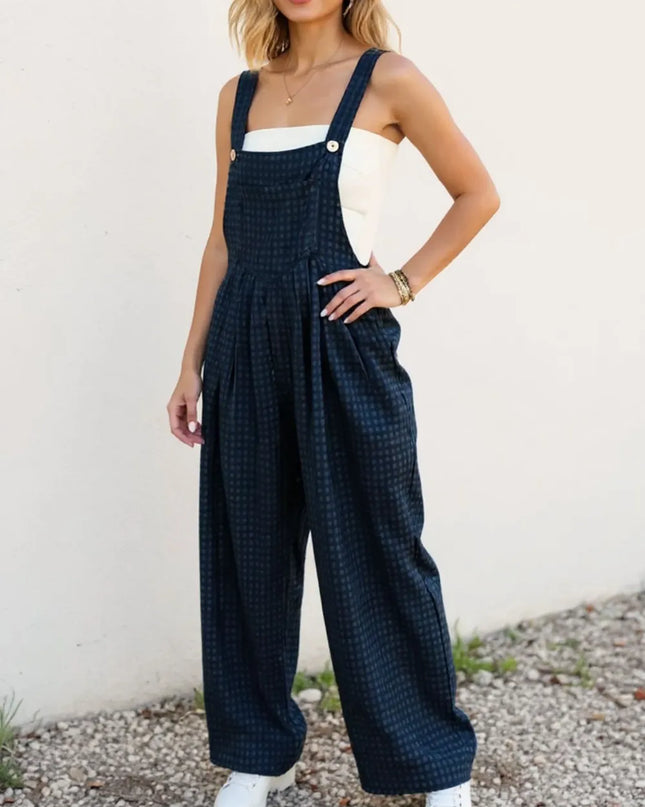 Oh Full Size Plaid Wide Leg Overalls with Pockets