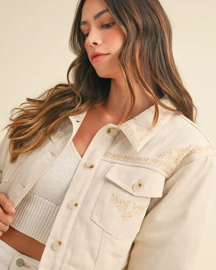 MABLE Embroidered Quilted Cropped Jacket