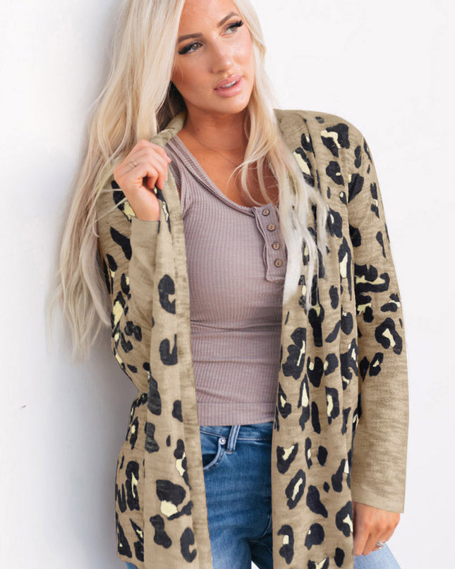 Printed Long Sleeve Cardigan Tan