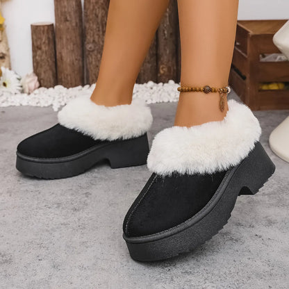 Cozy Fur-Lined Winter Platform Boots Black