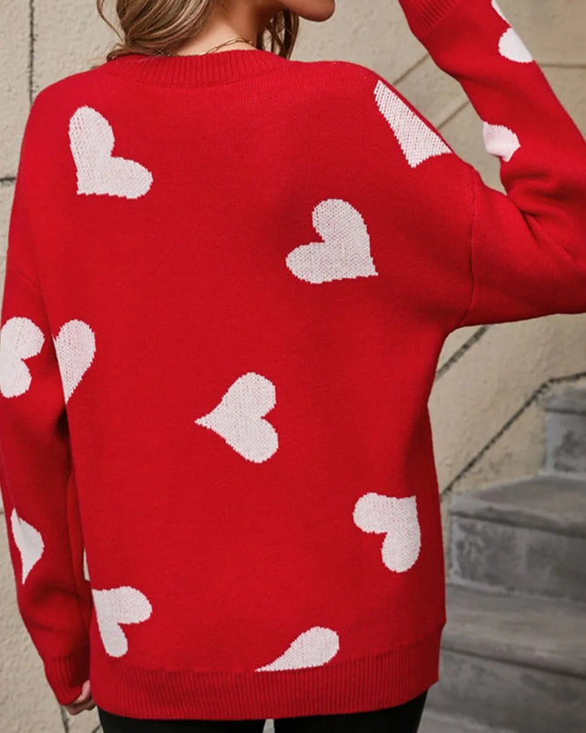 Angel Wings Heart Round Neck Dropped Shoulder Sweater