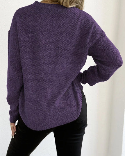 Textured Knit Relaxed Fit Round Neck Sweater