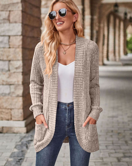 Open Front Cardigan with Pockets Tan