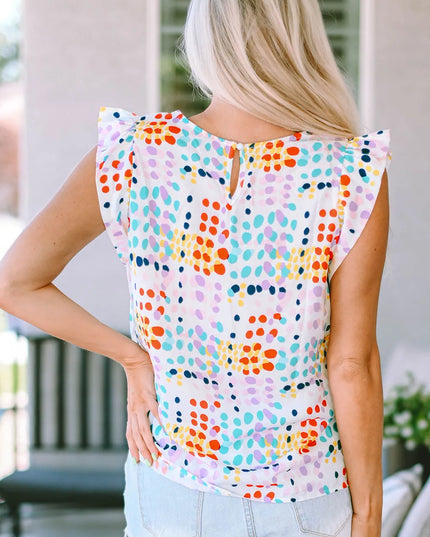 Ruffled Printed Round Neck Blouse