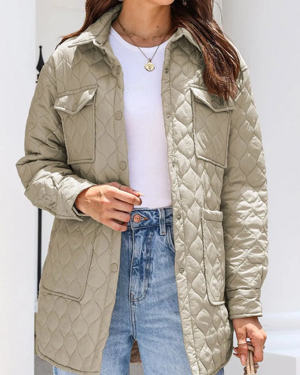 Snap Down Collared Winter Coat Khaki
