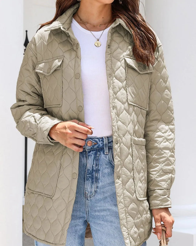 Snap Down Collared Winter Coat Khaki