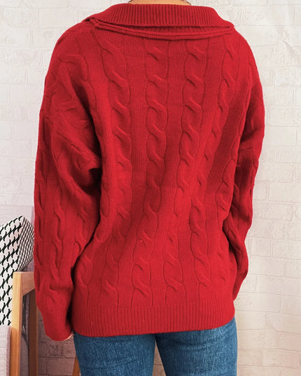 Cable Knit Johnny Collar Sweater