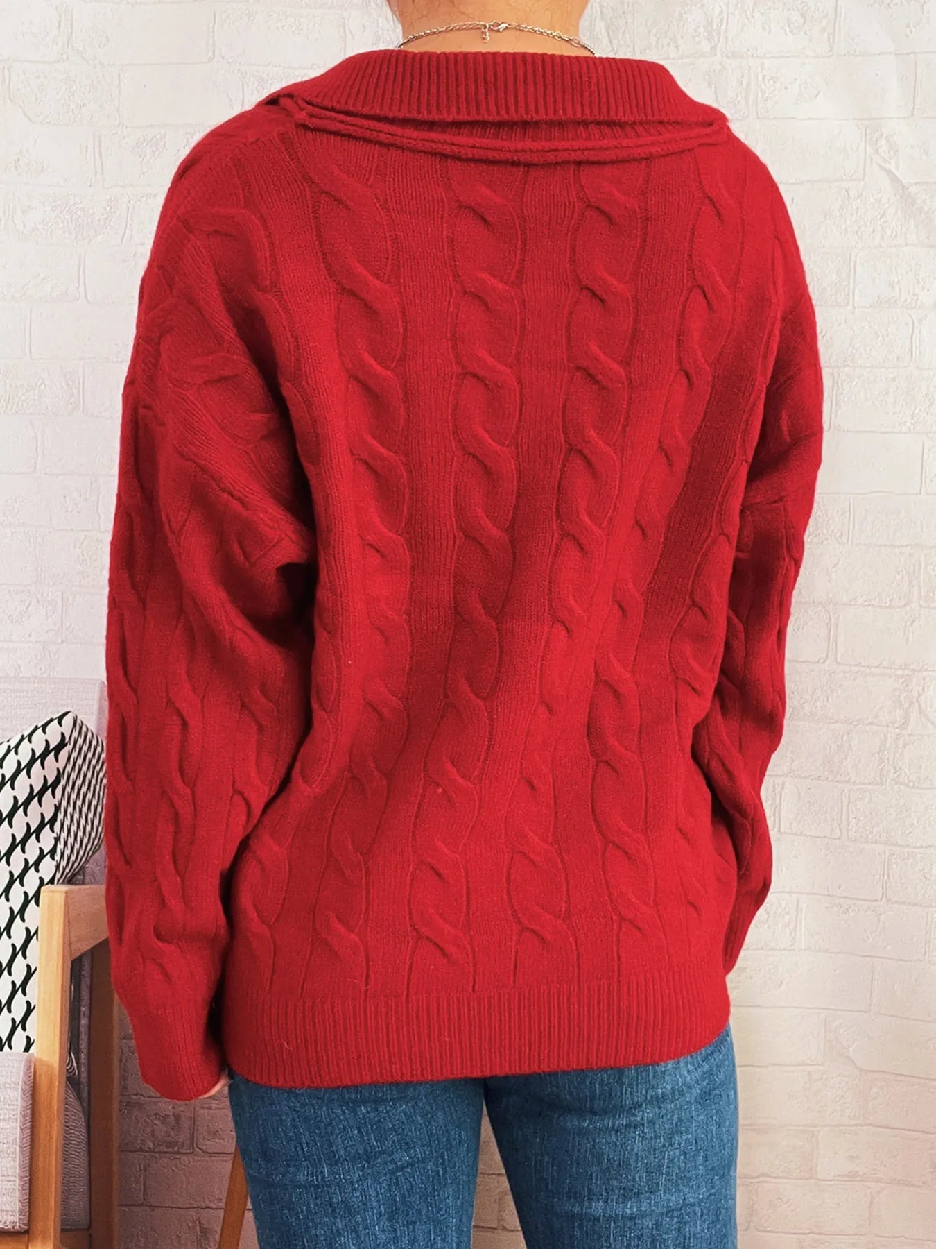 Cable Knit Johnny Collar Sweater